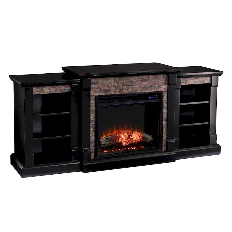 Hay River Black Electric Fireplace with Bookcases