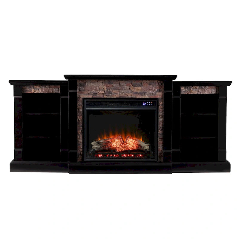Hay River Black Electric Fireplace with Bookcases