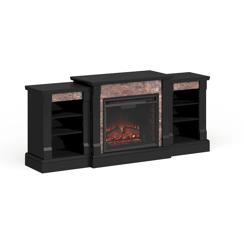 Hay River Black Electric Fireplace with Bookcases