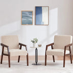 HUIMO Set of 2 Accent Armchair Solid Wooden Brownness/ White/ Blue Upholstered Mid-Century Modern Accent Chair for Living Room