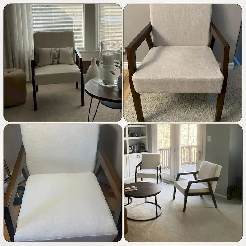 HUIMO Set of 2 Accent Armchair Solid Wooden Brownness/ White/ Blue Upholstered Mid-Century Modern Accent Chair for Living Room