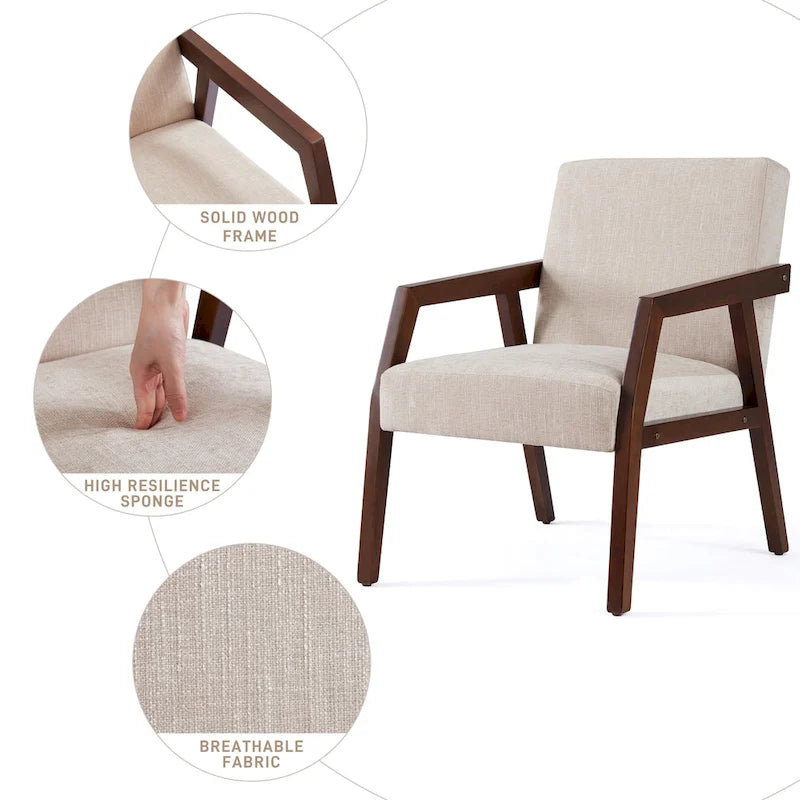 HUIMO Set of 2 Accent Armchair Solid Wooden Brownness/ White/ Blue Upholstered Mid-Century Modern Accent Chair for Living Room