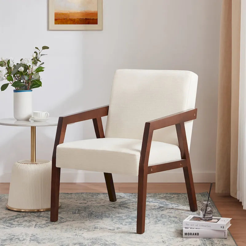 HUIMO Set of 2 Accent Armchair Solid Wooden Brownness/ White/ Blue Upholstered Mid-Century Modern Accent Chair for Living Room