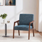 HUIMO Set of 2 Accent Armchair Solid Wooden Brownness/ White/ Blue Upholstered Mid-Century Modern Accent Chair for Living Room