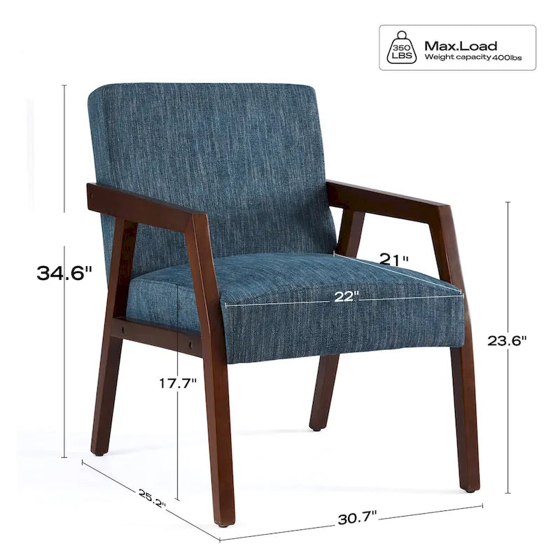HUIMO Set of 2 Accent Armchair Solid Wooden Brownness/ White/ Blue Upholstered Mid-Century Modern Accent Chair for Living Room