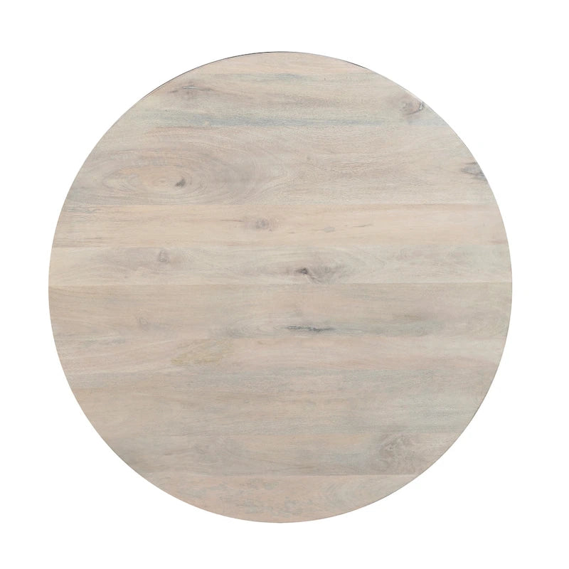 37 Inch Round Coffee Table, Handcrafted Drum Shape with Storage, Washed White Mango Wood