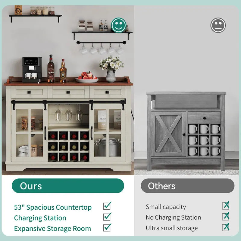 Moasis Sliding Barn Door Wine Bottle Storage with USB Ports and Outlets