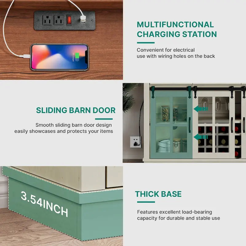 Moasis Sliding Barn Door Wine Bottle Storage with USB Ports and Outlets