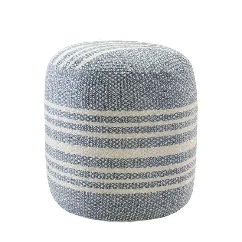 20 Blue and White Striped Round Pouf Ottoman
