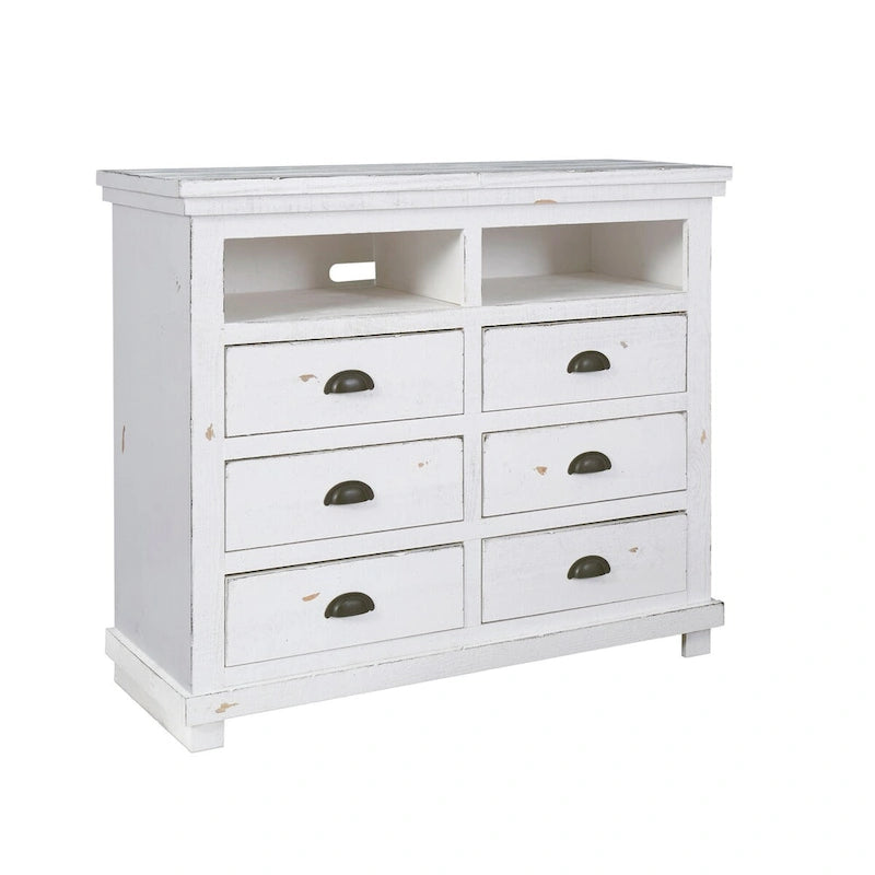 Willow Distressed White Solid Pine Media Chest