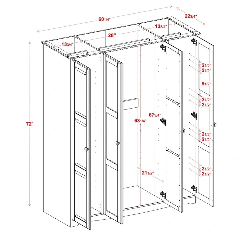 100% Solid Wood Regal 4-Door Wardrobe Armoire by Palace Imports