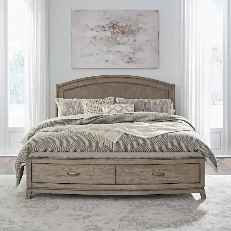 Avalon Burnished Beige Oak Panel Storage Bed - King or Queen