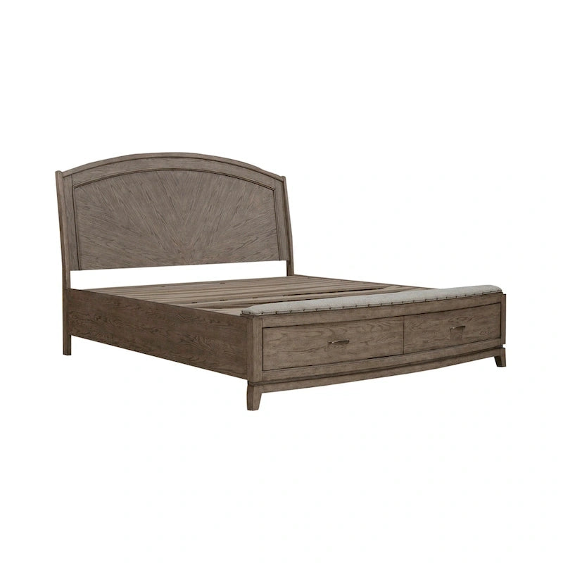 Avalon Burnished Beige Oak Panel Storage Bed - King or Queen
