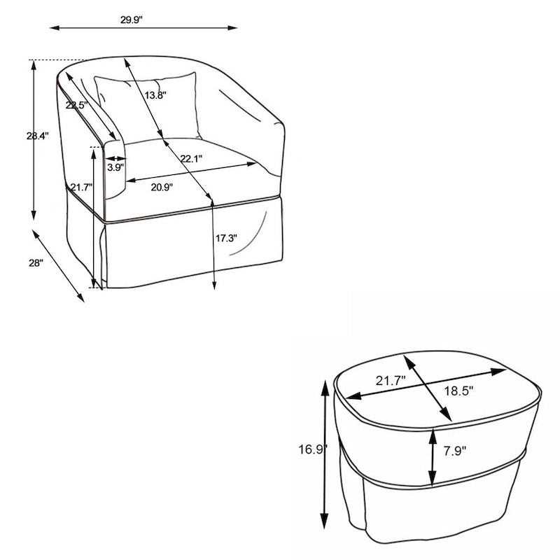 Swivel Barrel Chair with Ottoman and Black Metal Base