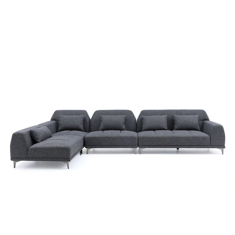 Modern Large Removable Sectional Sofa Grey Fabric with Pillows