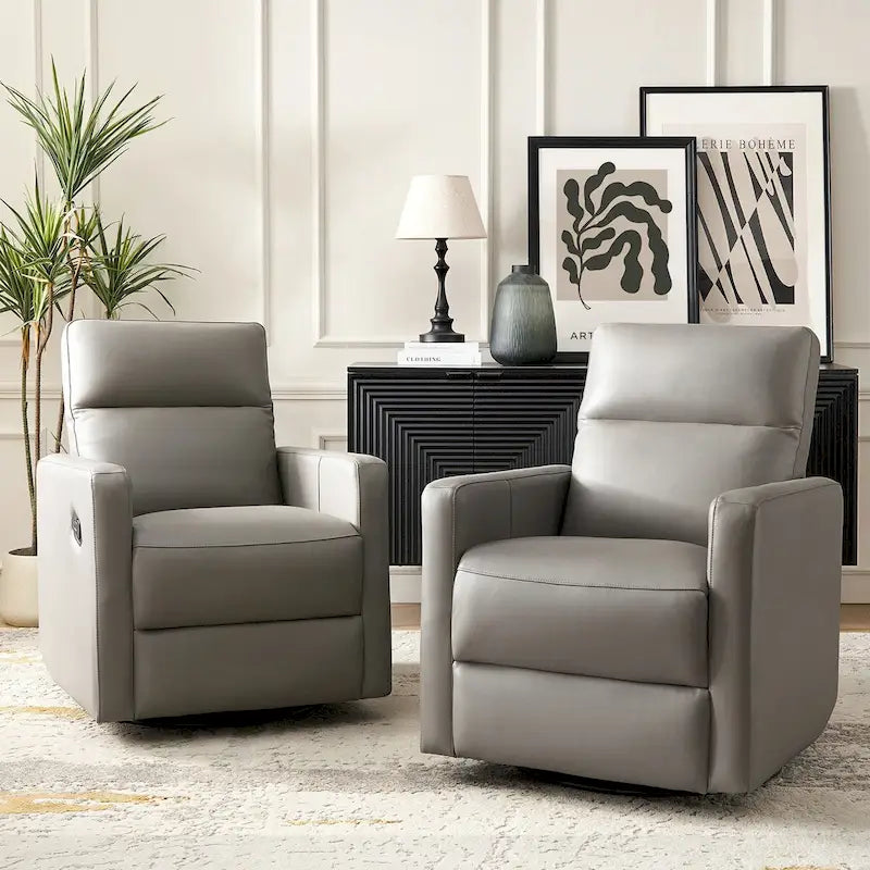 Josefa Modern Genuine Leather Swivel Rocker Recliner Set of 2