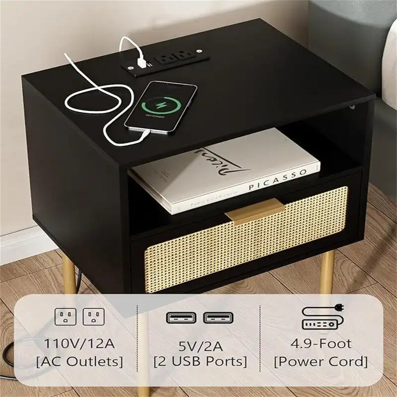 Nightstand with Charging Station - 11.81D x 15.75W x 22.05H