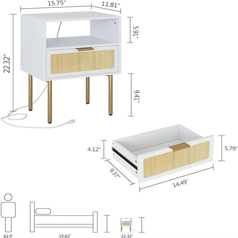 Nightstand with Charging Station - 11.81D x 15.75W x 22.05H