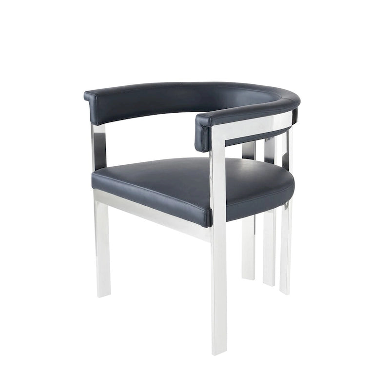 Modrest Pontiac Modern Black Vegan Leather and Stainless Steel Dining Chair
