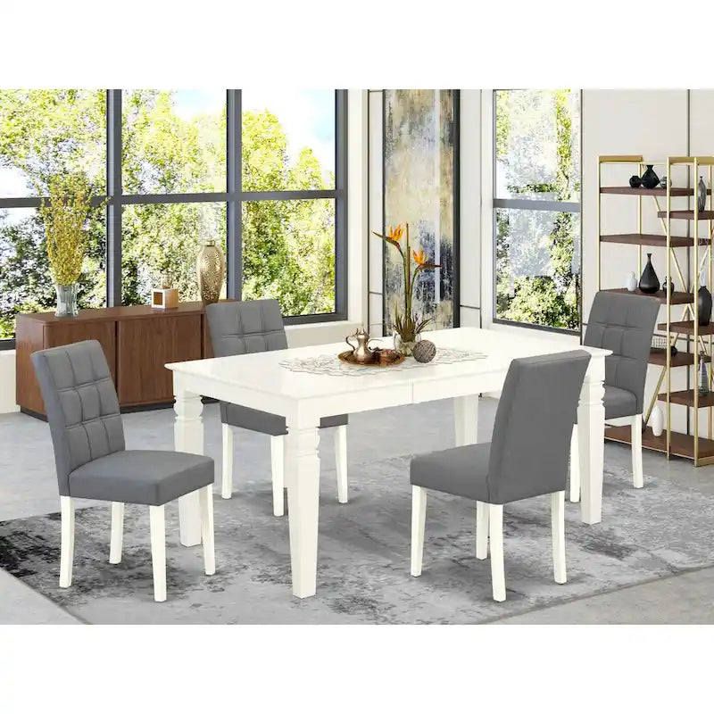 East West Furniture Dinette Set Includes a Rectangle Kitchen Table and Chairs, Linen White (Pieces Options)