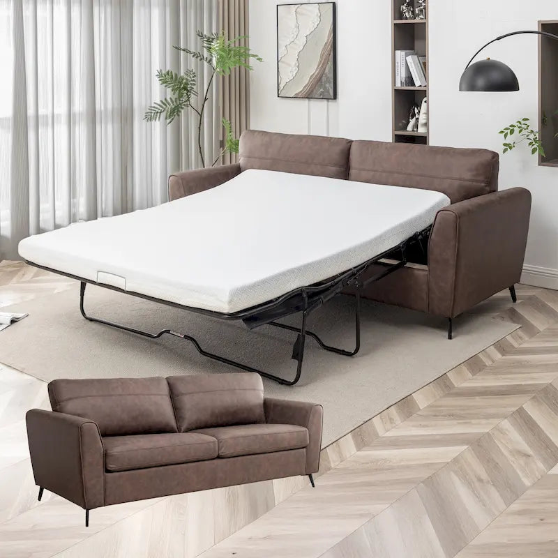 Luna Modern Faux Leather Sleeper Sofa with Memory Foam Mattress