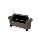 54 Inch Storage Bench, Polyester Linen, Rolled Arms, Tufted, Smooth Gray