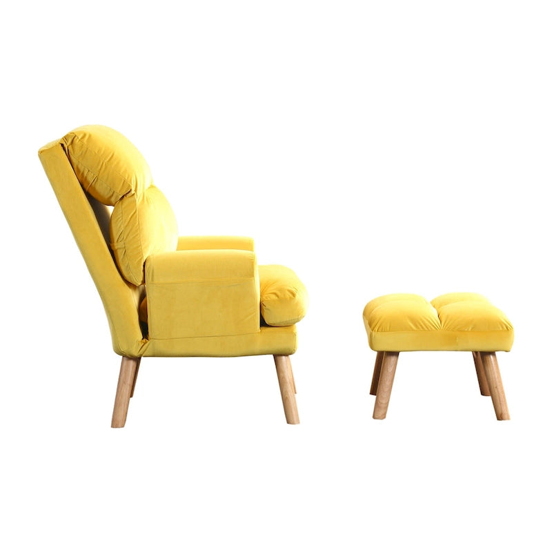 Nina 28 Inch 2 Piece Accent Chair and Ottoman Set, Splayed Legs, Yellow