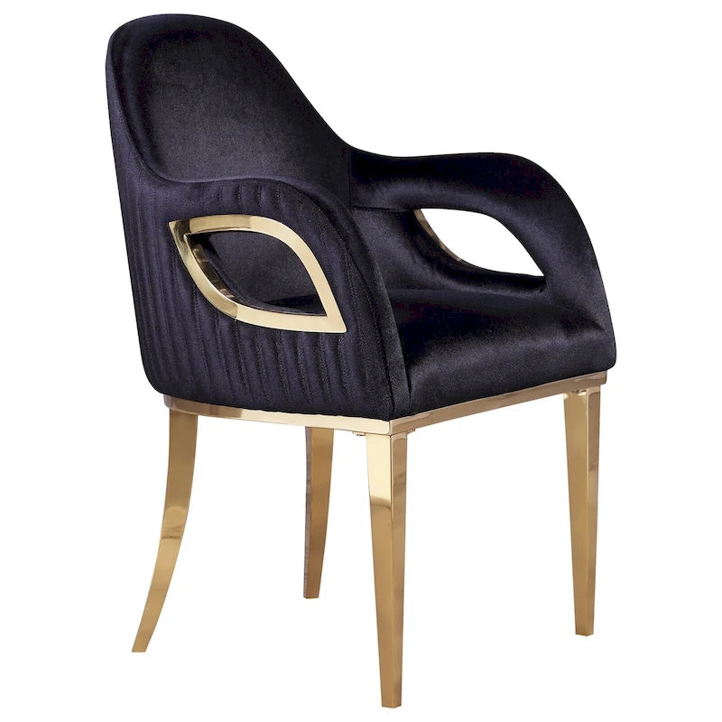 Luxury Black Velvet Accent Armchair with Fox-Eyes Arms