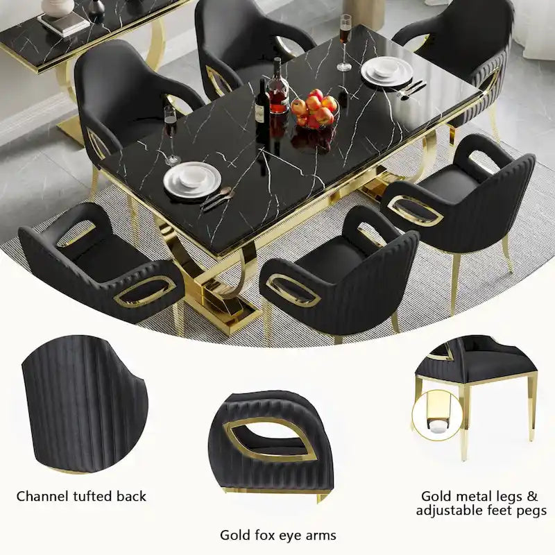 Luxury Black Velvet Accent Armchair with Fox-Eyes Arms