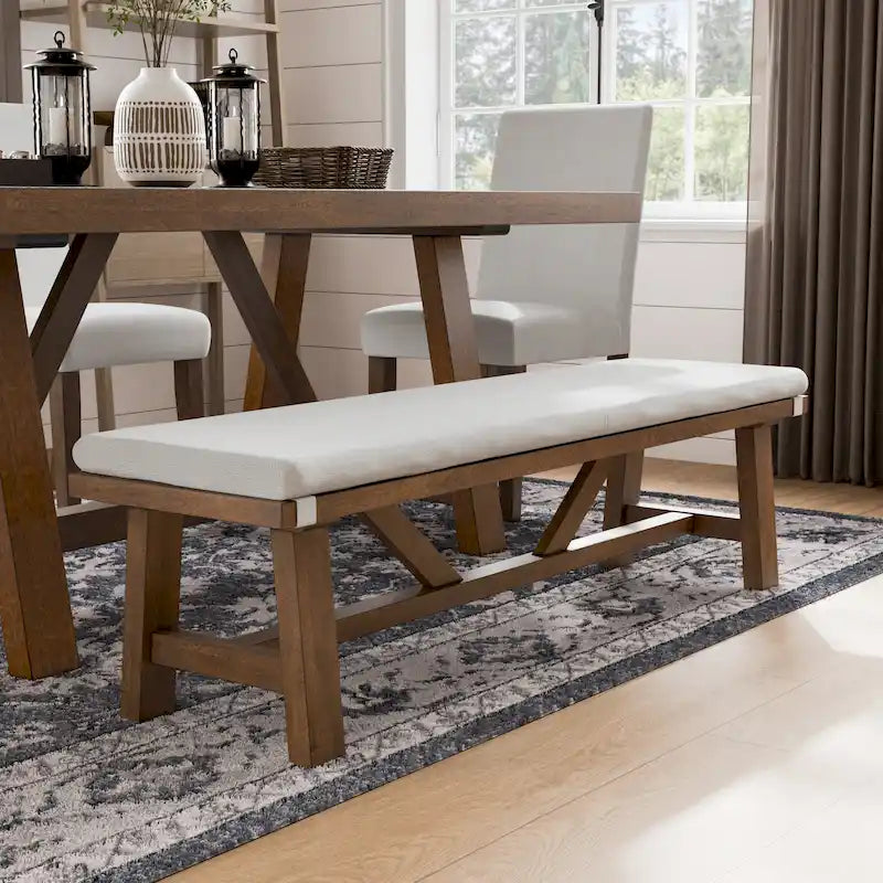 Drystan Rustic Ivory Padded Fabric 60-inch Dining Bench