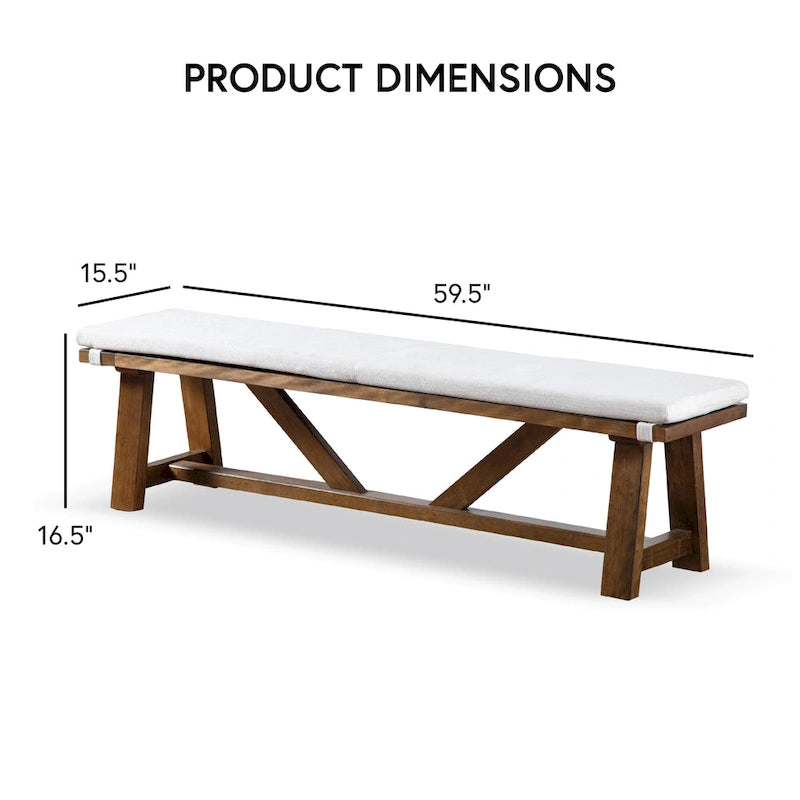 Drystan Rustic Ivory Padded Fabric 60-inch Dining Bench