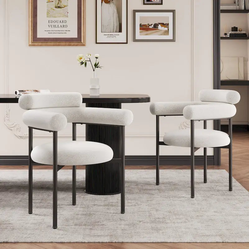 Naci Modern Fabric Arm Dining Chairs with Metal legs