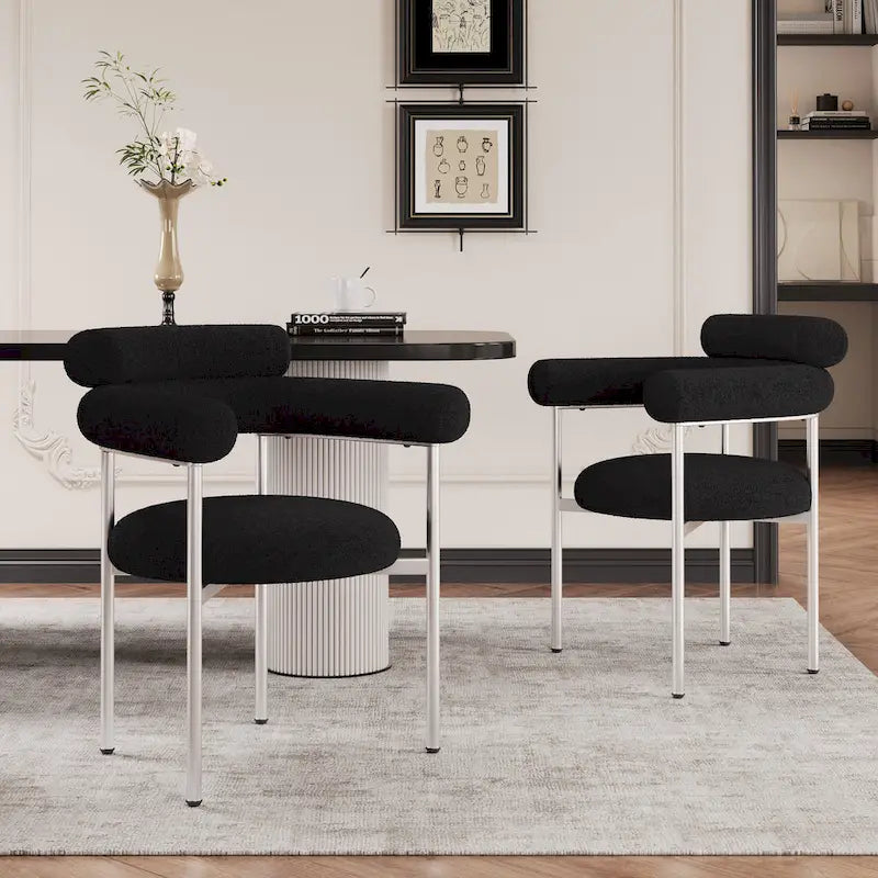 Naci Modern Fabric Arm Dining Chairs with Metal legs