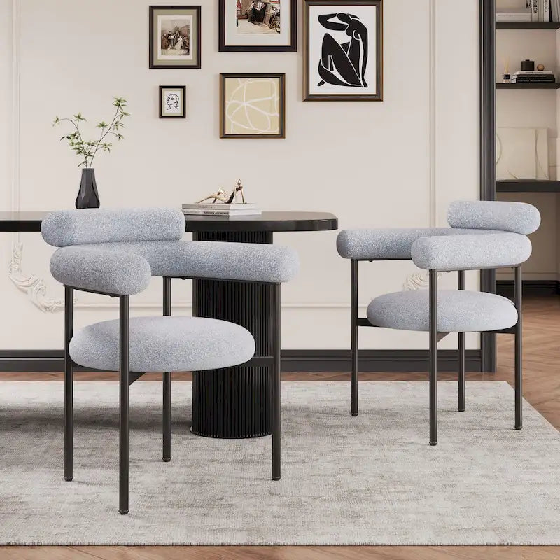 Naci Modern Fabric Arm Dining Chairs with Metal legs