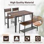 4PCS Dining Table Set Rustic Desk 2 Chairs Bench Storage Rack